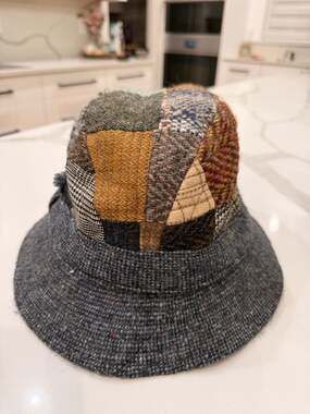 Hanna Hats of Donegal Irish Wool Tweed Patchwork Bucket Hat Size Large